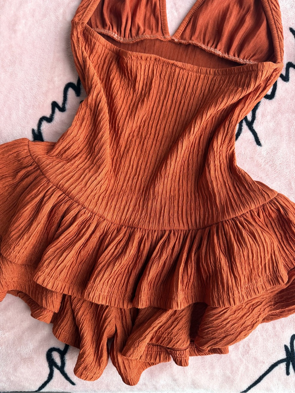 Rust Orange Halter Ruffle Romper - Picture 7 of 8